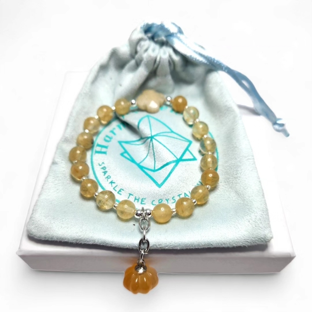 6 mm Yellow Quartz, Yellow Jade charm bracelet